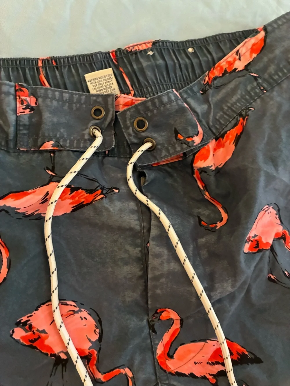 Men's Large Swim Trunks with Pink Flamingo Print